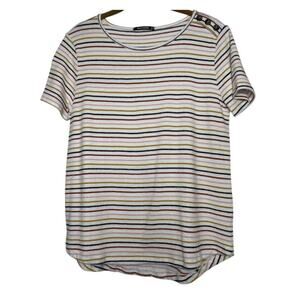 Pink Clover Rainbow Striped Top Womens Short Sleeve Textured Relaxed T-Shirt M